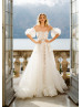 Beaded Strapless Ivory Floral Lace Tulle Wedding Dress